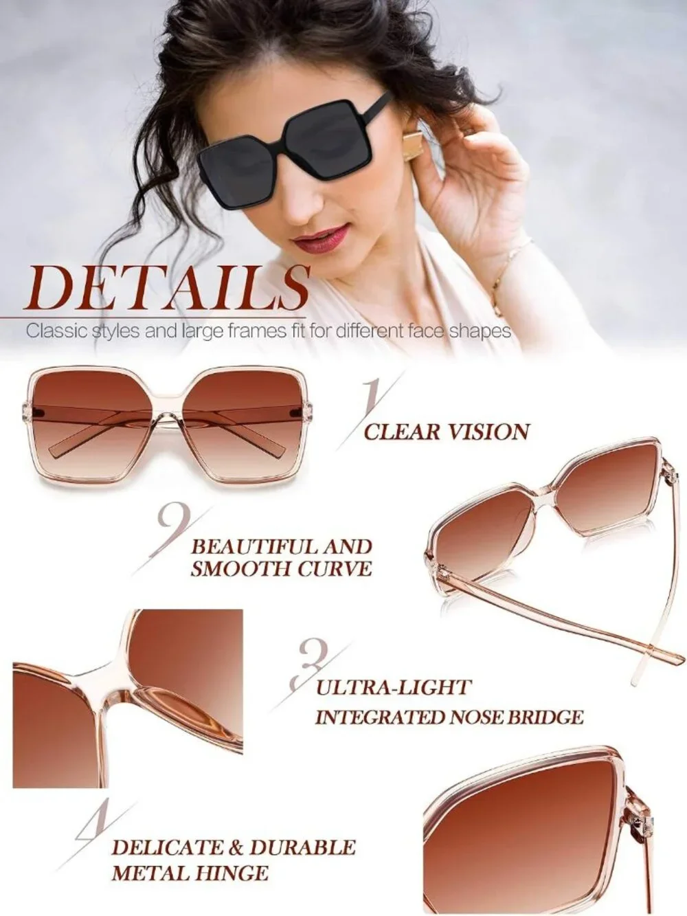 Fashion-Forward 6 Pairs Oversized Square Sunglasses - Perfect for Every Occasion